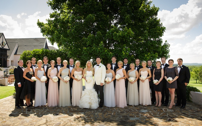 Pastel Bridesmaid Dresses %26 Groomsmen Tuxes
Photography: Karlisch Studio
Read More:
http://www.insideweddings.com/weddings/southern-chic-wedding-in-oklahoma-with-performance-by-boyz-ii-men/697/ Bride and groom with eight bridesmaids and nine groomsmen