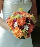 Tropical-Themed Bouquet
Photography: Scott A. Nelson Photography
Read More:
http://www.insideweddings.com/weddings/colorful-seaside-wedding-in-southern-california/16/ Orange and pink floral bouquet