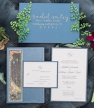 Blue-and-Cream Invitation Suite
Photography: Lucas Rossi
Read More:
http://www.insideweddings.com/weddings/vibrant-styled-shoot-with-colorful-bohemian-inspired-details/793/ wedding invitations, blue envelopes, calligraphed invitations gold, flowers