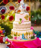 Whimsical cake with White Rabbit
Photography: Visuals by Arpit
Read More:
http://www.insideweddings.com/weddings/a-styled-shoot-with-vibrant-florals-inspired-by-alice-in-wonderland/903/ alice in wonderland cake with gold details and white rabbit cake topper