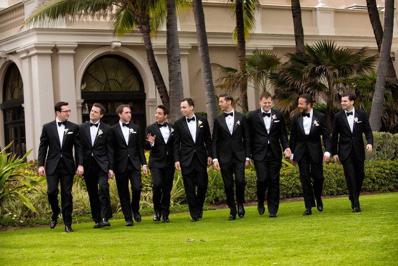 Groomsmen in Tuxedos at The Breakers
Photography: Muñoz Photography
Read More:
http://www.insideweddings.com/weddings/colorful-jewish-ceremony-ballroom-reception-at-the-breakers/818/ Groom and groomsmen in black and white tuxes at The Breakers wedding venue