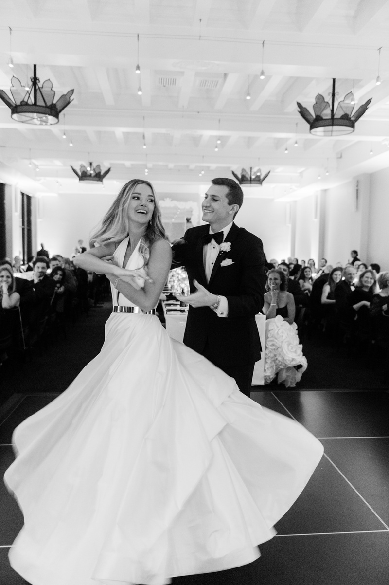 Twirling Bride with Groom
Photography: Abby Jiu Photography
Read More:
http://www.insideweddings.com/weddings/modern-wedding-with-a-black-and-white-palette-in-washington-dc/1236/ black and white photo of bride in romona keveza dancing with groom