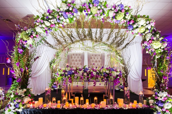 Classic Church Ceremony Ballroom Reception With Chic Purple