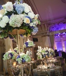 Centerpiece
Photography: Images by Berit, Inc.
Read More:
http://www.insideweddings.com/weddings/opulent-summer-wedding-in-new-york-city/322/ Wedding reception centerpiece of golden stands with white, blue, and green flowers