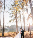 Winter Wedding Portrait by Lake
Photography: Harwell Photography
Read More:
http://www.insideweddings.com/weddings/magical-winter-wedding-with-luxurious-red-white-holiday-decor/1208/ bride in mock turtleneck wedding dress cathedral veil groom in forest sun fall winter trees lake