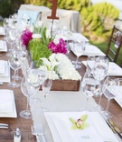 Natural-Inspired Tablescape
Photography: lunaphoto
Read More:
http://www.insideweddings.com/weddings/organic-oceanside-wedding-in-malibu-california/350/ Wood table and linen runner with garden boxes