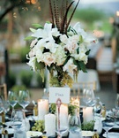 Fruit %26 Feather Flower Centerpiece
Photography: Apertura Photo
Read More:
http://www.insideweddings.com/weddings/fall-california-wedding-with-european-inspired-details/215/ Wedding reception centerpiece with white flowers and grapes