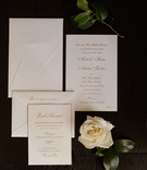 Sophisticated White %26 Gold Invitation
Photography: Regeti's Photography
Read More:
http://www.insideweddings.com/weddings/elegant-wedding-with-ivory-gold-green-palette-in-washington-dc/1174/ wedding invitation white stationery with gold calligraphy envelope invitation