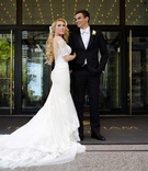 Phillips Demming %26 Philip Cooper
Photography: Studio This Is
Read More:
http://www.insideweddings.com/weddings/glamorous-city-style-real-wedding-at-a-luxury-hotel-in-chicago/1217/ bride in galia lahav wedding dress low back half sleeves long blonde hair groom in tuxedo white tie
