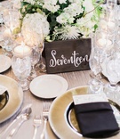 Wooden Table Number with White Calligraphy
Photography: This Modern Romance
Read More:
http://www.insideweddings.com/weddings/rustic-chic-wedding-with-wooden-accents-and-verdant-details/861/ dark rectangular piece of wood with white calligraphy for wedding table number