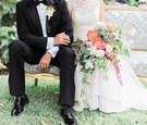 Bride & Groom Attire on Vintage Settee