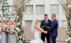Friend Officiating Wedding
Photography: Wendy Wilson Photography
Read More:
http://www.insideweddings.com/weddings/romantic-rooftop-ceremony-ballroom-reception-in-new-orleans/991/ bride in blush by hayley paige, groom in navy tuxedo, friend officiating wedding