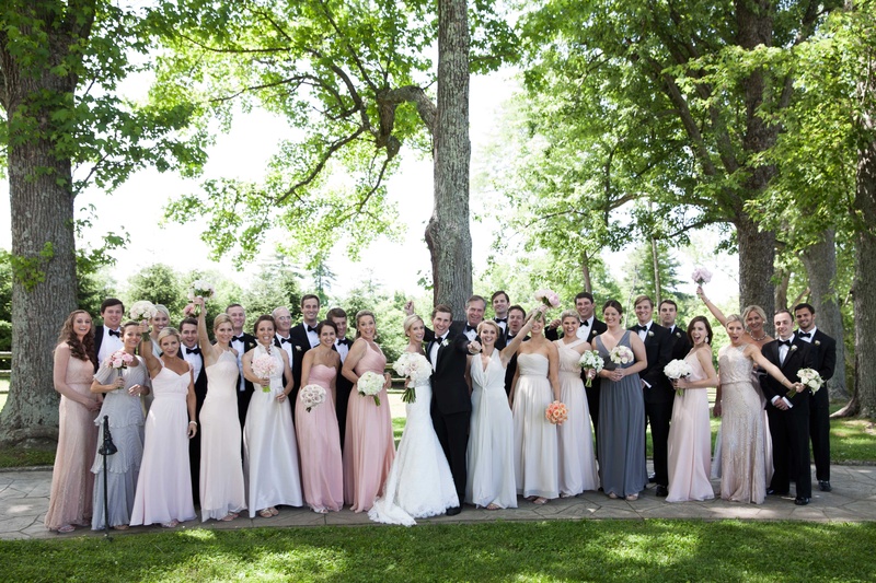Excited Bridal Party at Ohio Venue
Photography: Michael Bambino %26 Co.
Read More:
http://www.insideweddings.com/weddings/whimsical-open-air-secret-garden-wedding-with-soft-spring-hues/777/ a large and excited bridal party standing outside before the ceremony
