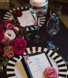 Black-and-White Charger Plates
Photography: Amanda Donaho Photography
Read More:
http://www.insideweddings.com/weddings/black-and-white-museum-wedding-with-pops-of-bright-pink/1228/ black and white striped charger plates with pink flowers