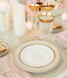 Circular Menu in Gold China Plate
Photography: Lauren Gabrielle Photography
Read More:
http://www.insideweddings.com/weddings/lovely-country-club-summer-wedding-with-tent-reception-in-ohio/1018/ Wedding reception gold charger plate gold china circle menu card gold glassware ice water