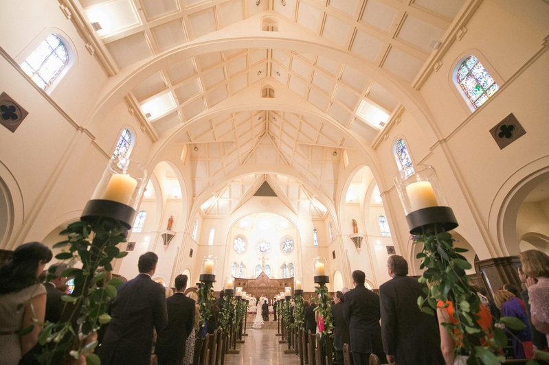 Church Wedding Ceremony
Photography: Harwell Photography
Read More:
http://www.insideweddings.com/weddings/romantic-woodland-inspired-atlanta-wedding-with-natural-details/433/ Green leaves on wrought iron aisle candles