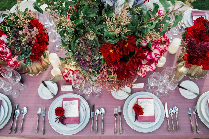 Rustic Tablescape with Valentine's Day Scheme
Photography: Jenny Quicksall Photography
Read More:
http://www.insideweddings.com/weddings/romantic-wedding-shoot-for-valentines-day-at-california-vineyard/751/ pink table linens white china red and dark purple flower arrangement rose rustic romantic