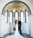 Lauren Vece %26 Will Erb
Photography: Kim Fox Photography
Read More:
http://www.insideweddings.com/weddings/luxe-vintage-inspired-winter-wedding-in-downtown-los-angeles/1082/ Bride showing off back of dress with groom in suit at Vibiana in gold arch marble area portrait idea