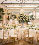 Tables in an X Formation
Photography: D2 Photography
Read More:
http://www.insideweddings.com/weddings/luxurious-italian-inspired-destination-wedding-in-las-vegas/1194/ bellagio las vegas wedding reception four long tables form an x with flower arrangement in middle