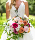 Peach %26 Pink Wedding Bouquet
Photography: Vue Photography
Read More:
http://www.insideweddings.com/weddings/southern-labor-day-weekend-wedding-with-vibrant-color-palette/1342/ wedding bouquet hot pink peach garden rose mum orange greenery white flowers