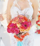 CJ "Lana" Perry's Bouquet
Photography: Lucy Munoz Photography
Read More:
http://www.insideweddings.com/weddings/cj-perry-and-miroslav-barnyashev/961/ CJ "Lana" Perry wedding bouquet turquoise ribbon pink rose orange rose yellow rose