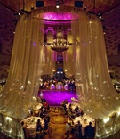 Reception at Gotham Hall
Photography: Mel Barlow %26 Co.
Read More:
http://www.insideweddings.com/weddings/reshma-shetty-and-deep-katdare/377/ Wedding reception draped in fabric with purple and gold lights at the Grand Ballroom of Gotham Hall
