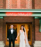Bride %26 Groom in Front of Restaurant Venue
Photography: Artistrie Co.
Read More:
http://www.insideweddings.com/weddings/rustic-elegant-celebration-with-personalized-elements-in-chicago/1026/ Bride and groom hold hands couple's portrait in front of Cafe Brauer Chicago wedding venue