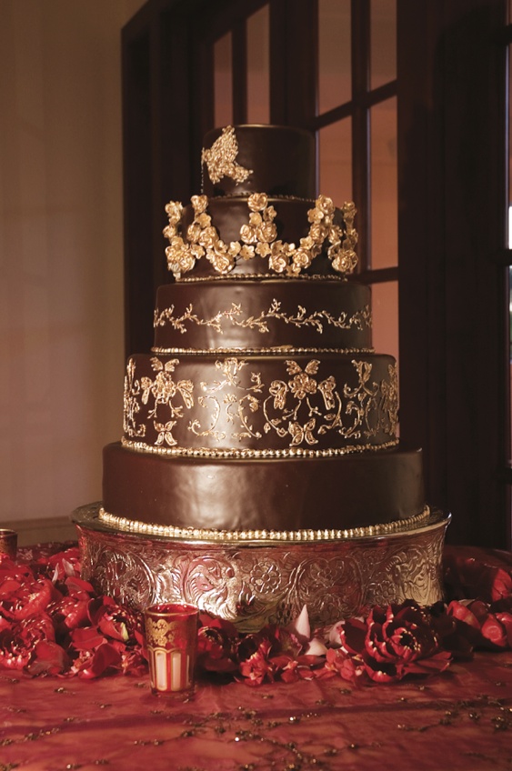Cakes & Desserts Photos Chocolate and Gold Wedding Cake Inside Weddings