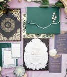 Eggplant %26 Emerald Wedding Invitation
Photography: Anastasiia Photography
Read More:
http://www.insideweddings.com/weddings/interfaith-wedding-with-purple-emerald-color-palette-in-florida/1300/ wedding invitation suite oda creative green envelope purple envelope gold laser cut details