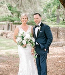 Ashley Klepadlo %26 Benjamin White
Photography: Jennings King Photography
Read More:
http://www.insideweddings.com/weddings/alfresco-spring-destination-wedding-in-charleston-south-carolina/1277/ bride in v neck embroidered wedding dress sleeveless groom in navy blue suit black lapel tuxedo tie