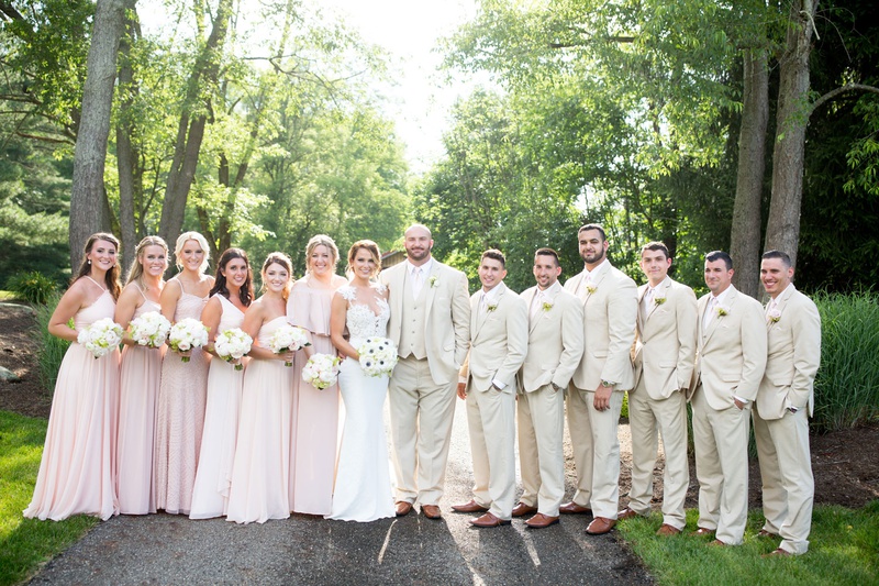 Wedding Party in Pale Shades
Photography: Little Tree Studios
Read More:
http://www.insideweddings.com/weddings/brian-winters-of-the-new-york-jets-romantic-rustic-chic-wedding/1245/ new york jets brian winters wedding, bridesmaids in blush, groom and groomsmen in tan khaki suits