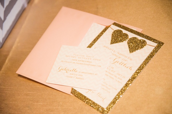 Pink and gold wedding shower invitations