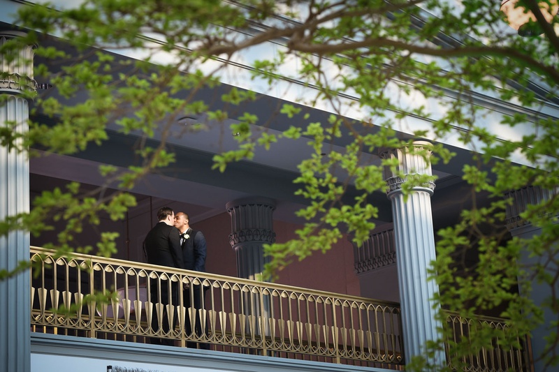 Grooms Portrait at Chicago Library
Photography: Carasco Photography
Read More:
http://www.insideweddings.com/weddings/personalized-fairy-tale-wedding-with-fun-entertainment-in-chicago/1283/ Harold Washington Library wedding venue chicago lgbt gay wedding tuxedos column gold railing kiss