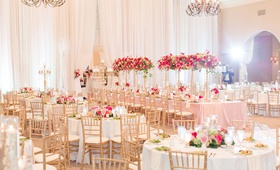 Gold, Pink %26 White Reception Décor
Photography: AL Weddings
Read More:
http://www.insideweddings.com/weddings/sophisticated-southern-wedding-with-pink-gold-color-palette/1212/ wedding reception ballroom white drapery gold chairs centerpieces hot pink light pink flowers