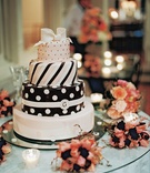 Cute Whimsical Wedding Cake
Photography: M Bénédicte Verley Photography
Read More:
http://www.insideweddings.com/weddings/garden-wedding-at-lord-thompson-manor-in-connecticut/147/ Four layer pink and brown cake with stripes and polka dots