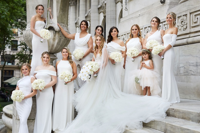 Mismatched White Bridesmaid Dresses
Photography: Christian Oth Studio
Read More:
http://www.insideweddings.com/weddings/traditional-cathedral-wedding-luxury-reception-in-new-york-city/1331/ bride in galia lahav wedding dress and veil orchid bouquet bridesmaids mismatched white katie may