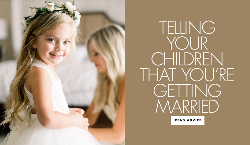 blonde flower girl in white dress and flower crown smiling with bride in background