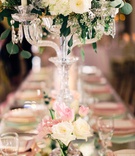 Crystal Candelabra %26 Bud Vase at Base
Photography: Lauren Gabrielle Photography
Read More:
http://www.insideweddings.com/weddings/nfl-player-mitchell-schwartzs-luxe-wedding-at-a-historical-venue/1265/ crystal candelabra centerpiece with white rose hydrangea greenery pink flower and smaller bud vase