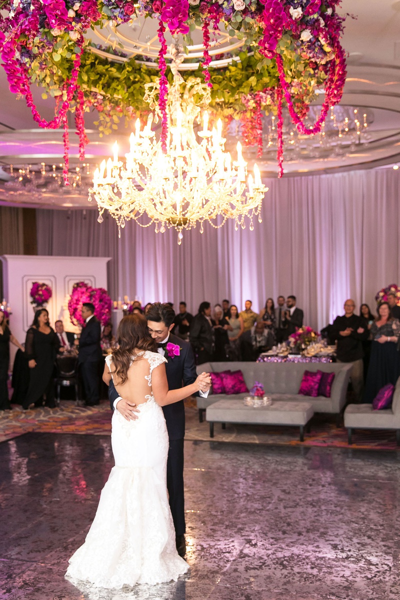 First Dance Under Chandelier
Photography: Brian Leahy Photography
Read More:
http://www.insideweddings.com/weddings/a-hawaiian-couples-luxurious-destination-wedding-in-las-vegas/1226/ bride in cristiano lucci wedding dress with open back, first dance under chandelier