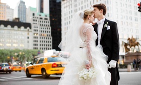 New York City Couple
Photography: Michael Falco for Christian Oth Studio
Read More:
http://www.insideweddings.com/weddings/formal-manhattan-wedding-with-opulent-ballroom-decor/517/ Bride and groom on street in NYC with taxis