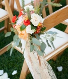 Lace Chair Decoration
Photography: Michael Segal Photography
Read More:
http://www.insideweddings.com/weddings/rustic-elegant-wedding-in-ojai-valley-california/570/ Rose and dahlia bouquet wrapped with ecru lace on chair