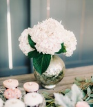 Hydrangeas in Mercury Vase
Photography: Steve Steinhardt
Read More:
http://www.insideweddings.com/weddings/charming-and-romantic-engagement-party-in-the-hollywood-hills/1118/ engagement party inspiration, round mercury vase with white hydrangeas and large green leaves