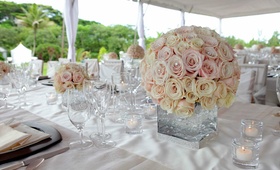 Rose Centerpiece
Photography: LiquidLightImages Photography
Read More:
http://www.insideweddings.com/weddings/michelle-raab-and-angus-mitchell/351/ Wedding reception centerpiece of round bouquet of cream roses and light pink in a modern vase