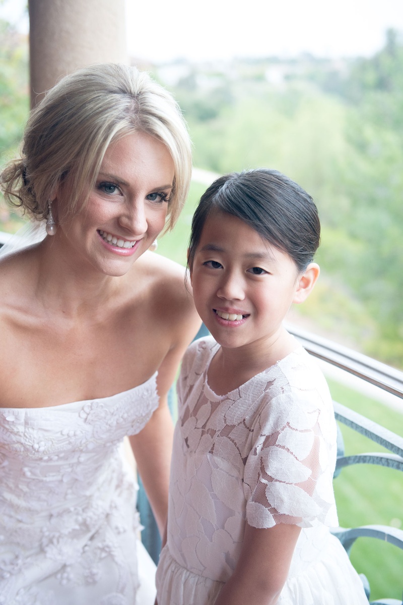 Leaf-Pattern Flower Girl Dress
Photography: Triple Cord Photography
Read More:
http://www.insideweddings.com/weddings/destination-wedding-with-outdoor-reception-lavish-after-party/982/ Bride in strapless oscar de la renta wedding dress updo with flower girl in updo and white dress