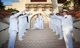 US Navy Arch of Swords
Photography: Joe Buissink Photography
Read More:
http://www.insideweddings.com/weddings/navy-pilots-dreamy-seaside-celebration-in-california/333/ Navy men in dress whites on tile steps
