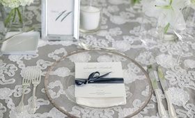 White Lace Linens with Glass Plate and Place Card
Photography: Holger Thoss
Read More:
http://www.insideweddings.com/weddings/interfaith-wedding-with-soft-neutral-color-palette-in-cincinnati/742/ white lace table linen and clear glass plate with white and gray placecard reception
