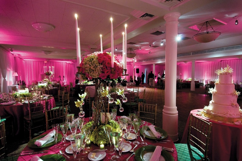 Pink Lighting Reception
Photography: Mermin + Christie Photographers
Read More:
http://www.insideweddings.com/weddings/tropical-theme-beach-wedding-in-naples-florida/184/ pink lighting and linens with green and pink flowers and white candles