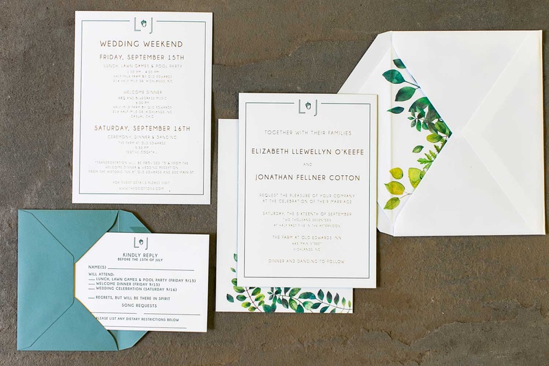 Yellow, Green %26 Blue Invitation Suite
Photography: Vue Photography
Read More:
http://www.insideweddings.com/weddings/destination-rustic-fall-wedding-at-a-farm-in-north-carolina/1202/ wedding invitation light blue envelope yellow green foliage envelope liner invitation reply card