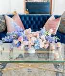 Blue Velvet Sofa for Lounge
Photography: Larissa Cleveland Photography
Read More:
http://www.insideweddings.com/weddings/intimate-san-francisco-wedding-with-art-deco-inspired-elements/1359/ blue tufted velvet sofa with pink pillows, pink and blue floral arrangement, wedding lounge area