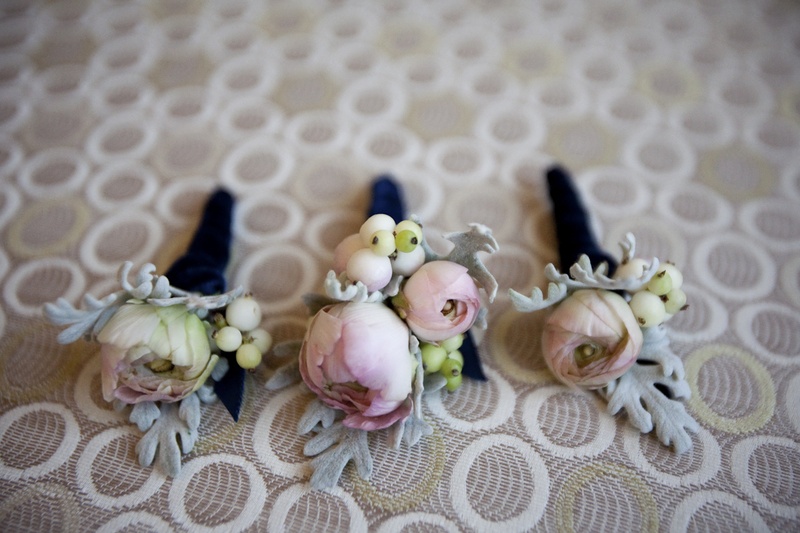 Ranunculus Boutonnieres
Photography: Catherine Hall Studios
Read More:
http://www.insideweddings.com/weddings/metropolitan-san-francisco-wedding-at-luxury-hotel/411/ Floral boutonnieres wrapped in dark blue ribbon